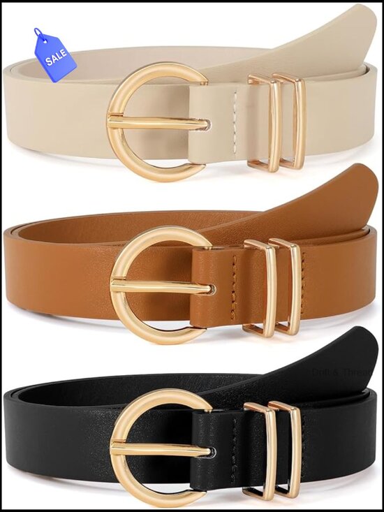 3 Pack Faux Leather Waist Belt with Gold Buckle for Jeans Dresses main image 6